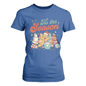 Christmas Cookies T Shirt For Women Tis The Season Xmas Tree Cakes Gingerbread Man Retro Groovy TS02 Royal Blue Print Your Wear