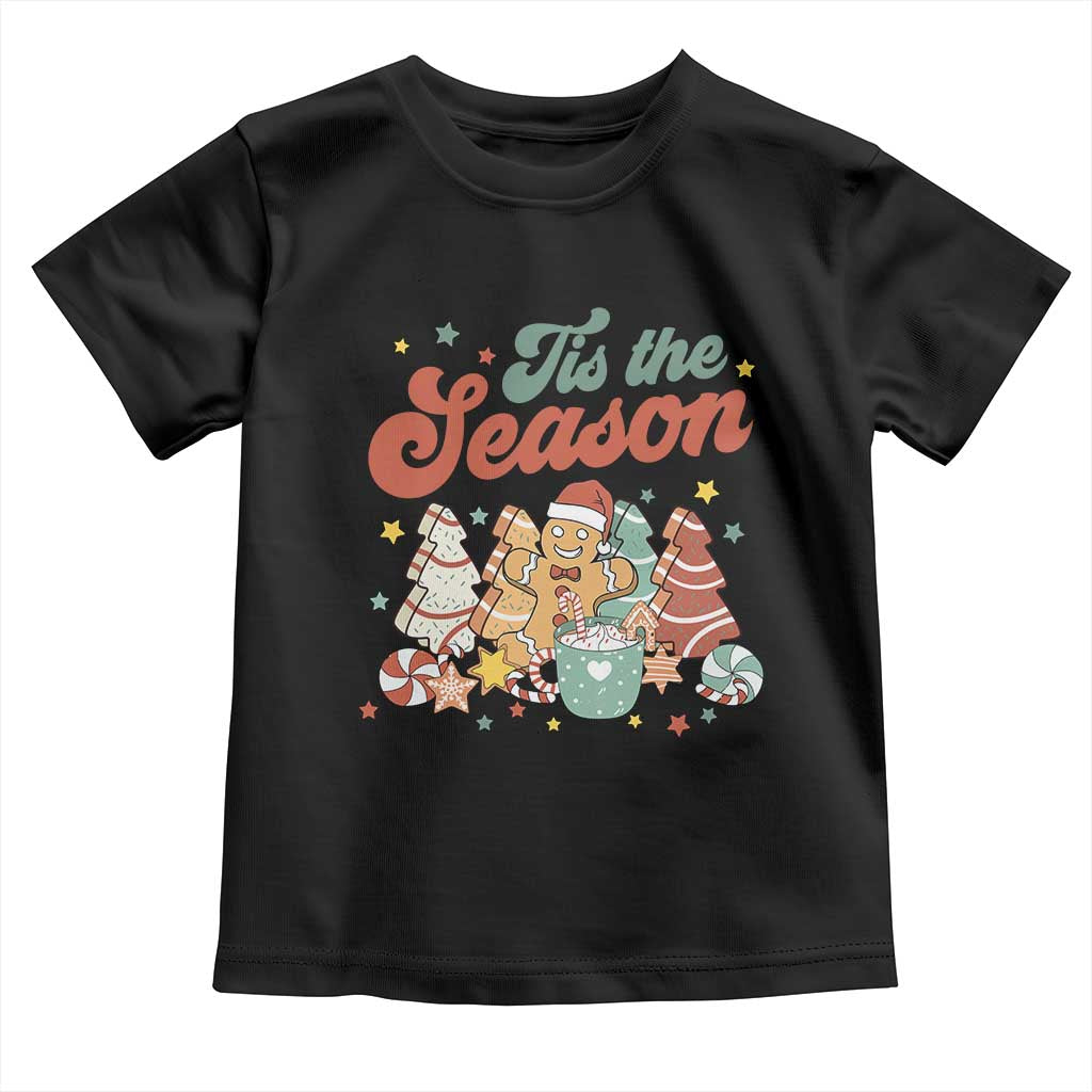 Christmas Cookies Toddler T Shirt Tis The Season Xmas Tree Cakes Gingerbread Man Retro Groovy TS02 Black Print Your Wear