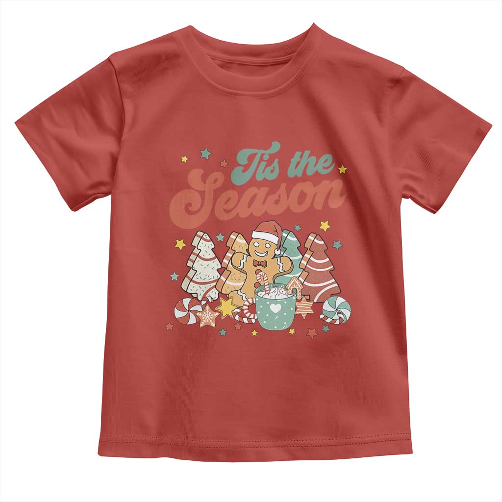 Christmas Cookies Toddler T Shirt Tis The Season Xmas Tree Cakes Gingerbread Man Retro Groovy TS02 Red Print Your Wear