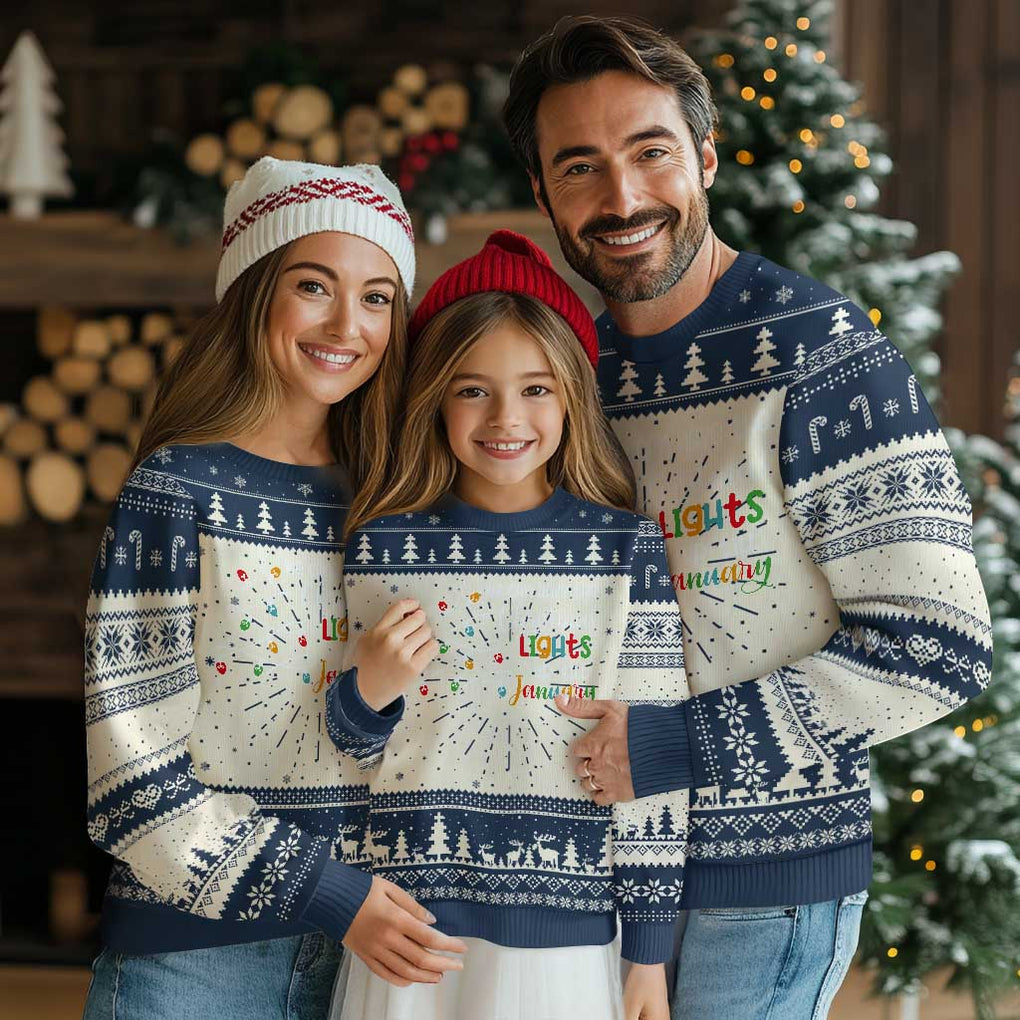 We Can Leave The Christmas Lights Up 'Till January Xmas Tree Ugly Christmas Sweater TS02 Navy Print Your Wear