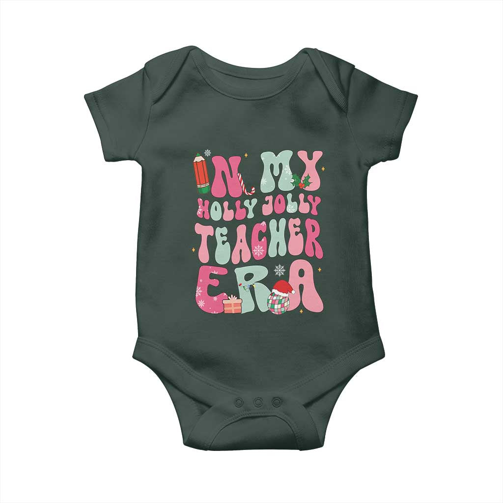 In My Holly Jolly Teacher Era Xmas Groovy Christmas Baby Onesie TS02 Print Your Wear