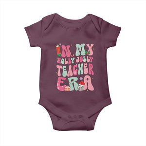 In My Holly Jolly Teacher Era Xmas Groovy Christmas Baby Onesie TS02 Maroon Print Your Wear