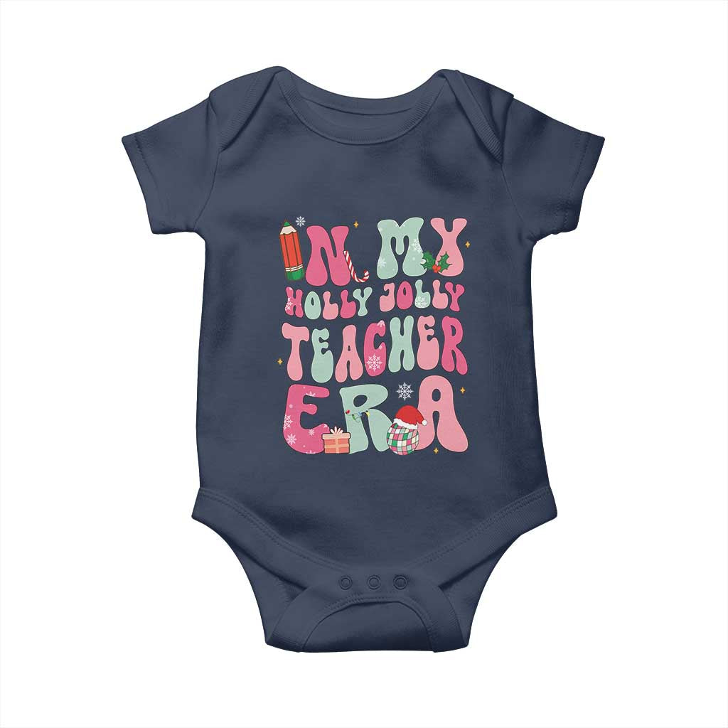 In My Holly Jolly Teacher Era Xmas Groovy Christmas Baby Onesie TS02 Navy Print Your Wear