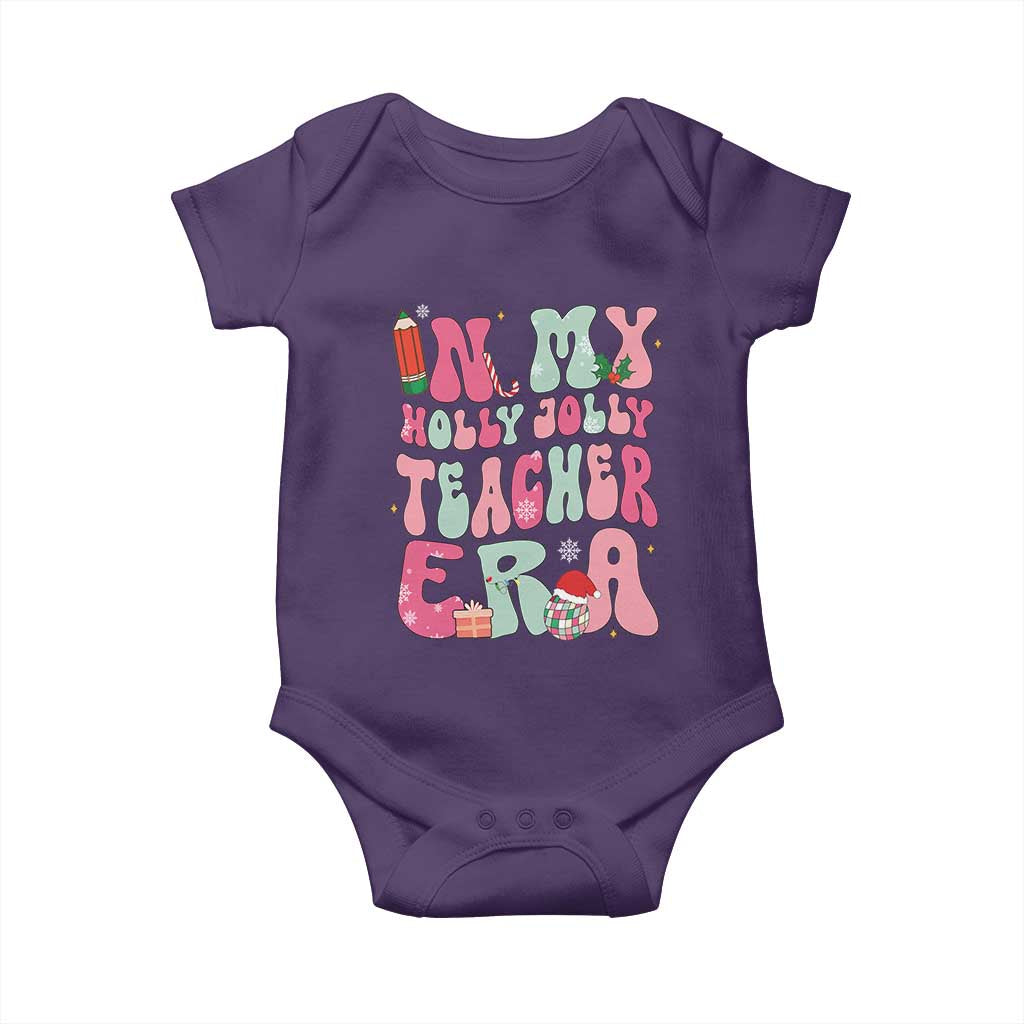 In My Holly Jolly Teacher Era Xmas Groovy Christmas Baby Onesie TS02 Purple Print Your Wear