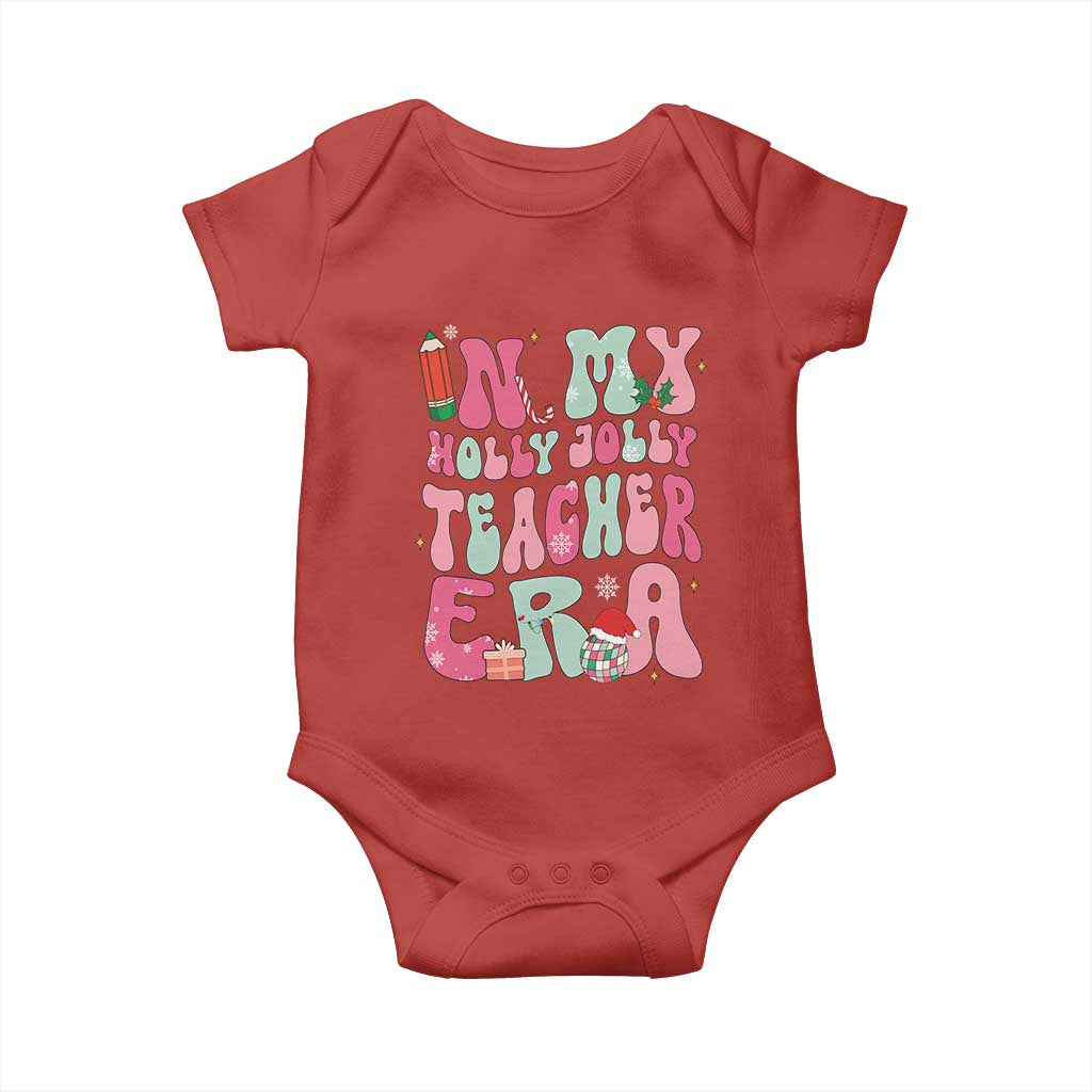 In My Holly Jolly Teacher Era Xmas Groovy Christmas Baby Onesie TS02 Red Print Your Wear