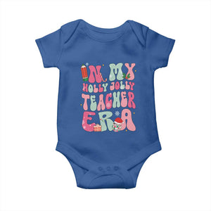 In My Holly Jolly Teacher Era Xmas Groovy Christmas Baby Onesie TS02 Royal Blue Print Your Wear