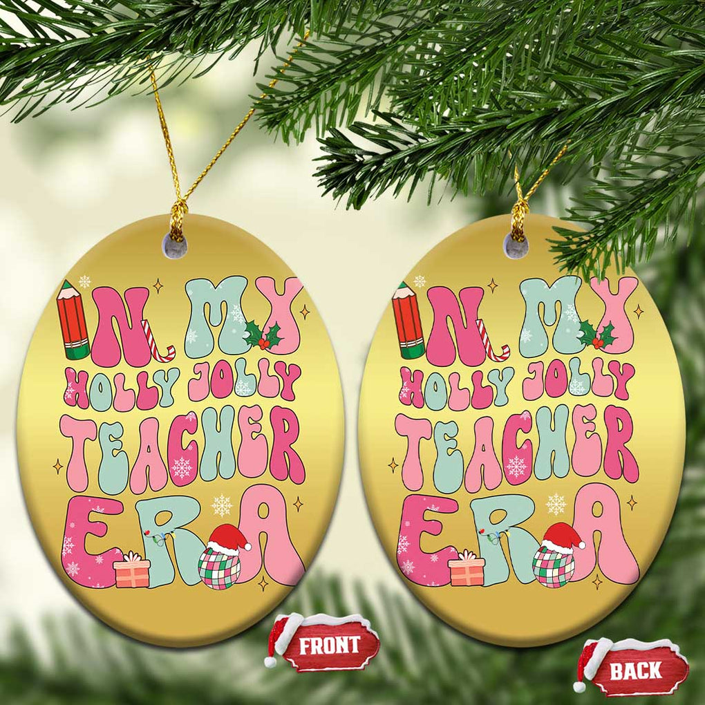 In My Holly Jolly Teacher Era Xmas Groovy Christmas Christmas Ornament TS02 Oval Gold Print Your Wear