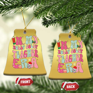 In My Holly Jolly Teacher Era Xmas Groovy Christmas Christmas Ornament TS02 Bell Flake Gold Print Your Wear