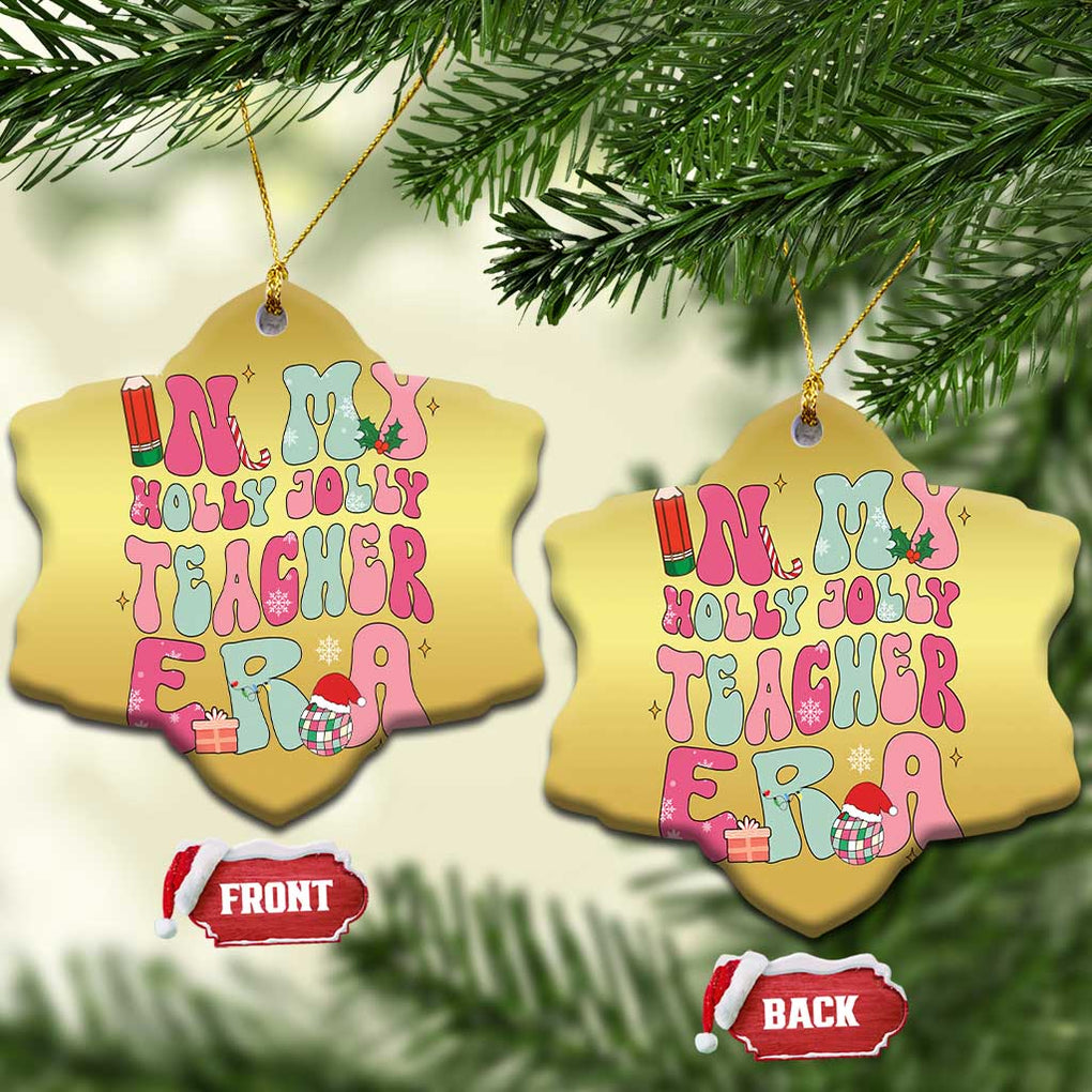 In My Holly Jolly Teacher Era Xmas Groovy Christmas Christmas Ornament TS02 Snow Flake Gold Print Your Wear