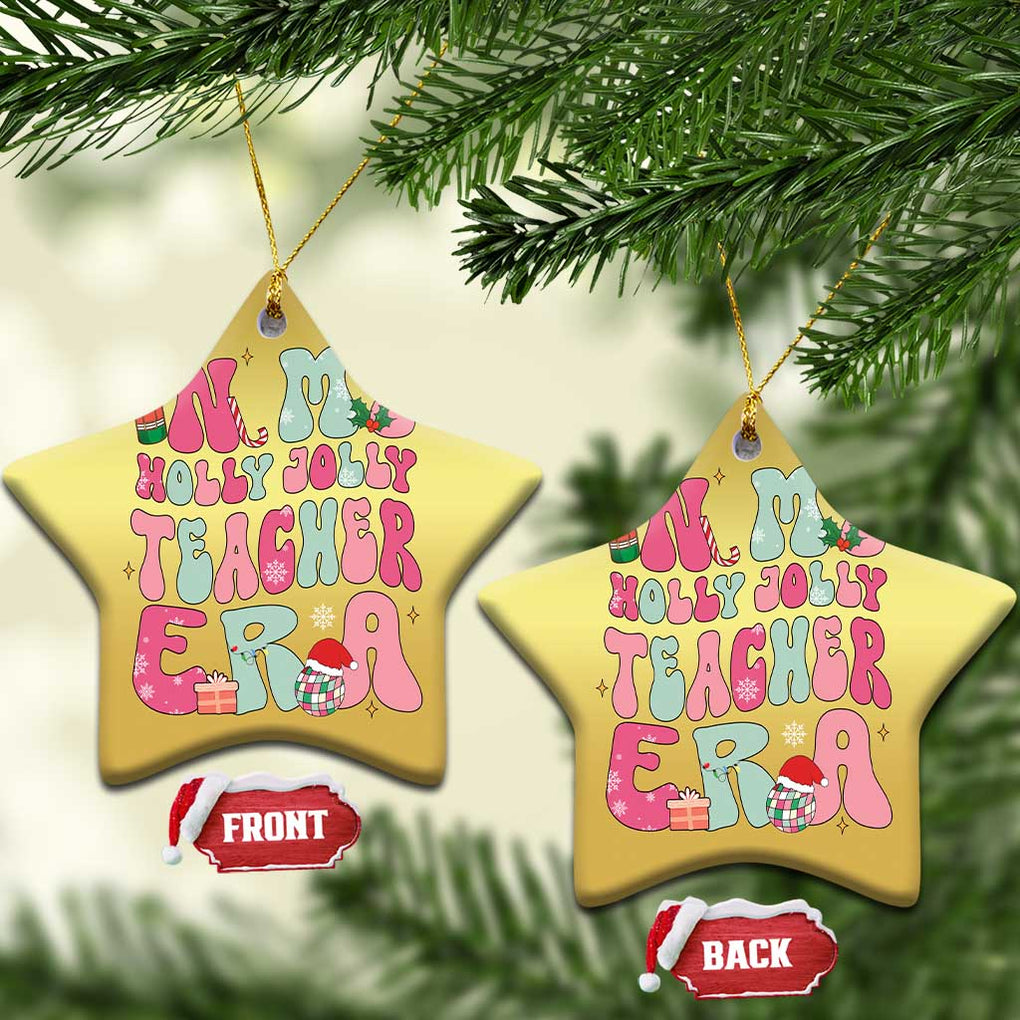 In My Holly Jolly Teacher Era Xmas Groovy Christmas Christmas Ornament TS02 Star Gold Print Your Wear