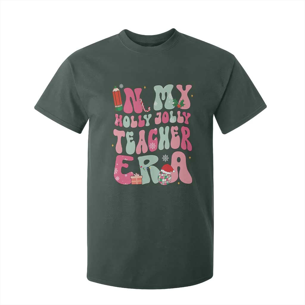 In My Holly Jolly Teacher Era Xmas Groovy Christmas T Shirt For Kid TS02 Dark Forest Green Print Your Wear