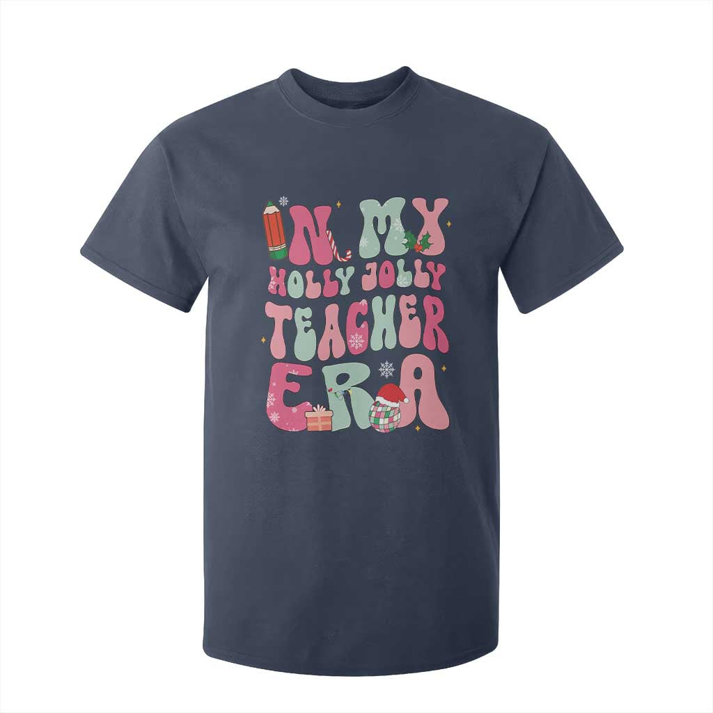 In My Holly Jolly Teacher Era Xmas Groovy Christmas T Shirt For Kid TS02 Navy Print Your Wear