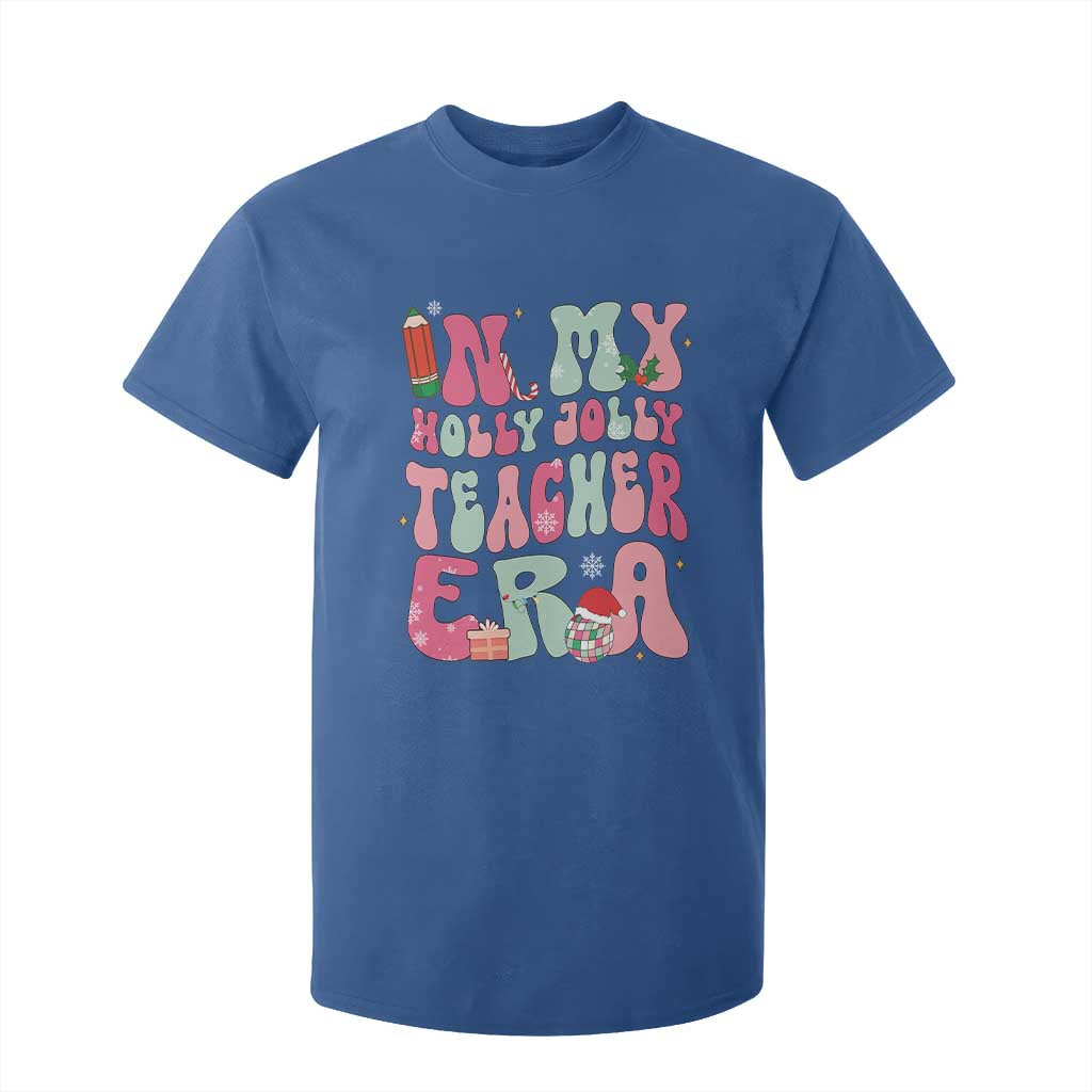 In My Holly Jolly Teacher Era Xmas Groovy Christmas T Shirt For Kid TS02 Royal Blue Print Your Wear