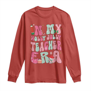 In My Holly Jolly Teacher Era Xmas Groovy Christmas Long Sleeve Shirt TS02 Red Print Your Wear