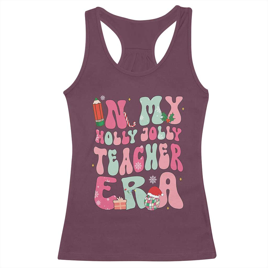 In My Holly Jolly Teacher Era Xmas Groovy Christmas Racerback Tank Top TS02 Maroon Print Your Wear