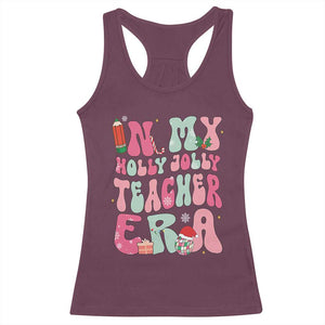 In My Holly Jolly Teacher Era Xmas Groovy Christmas Racerback Tank Top TS02 Maroon Print Your Wear