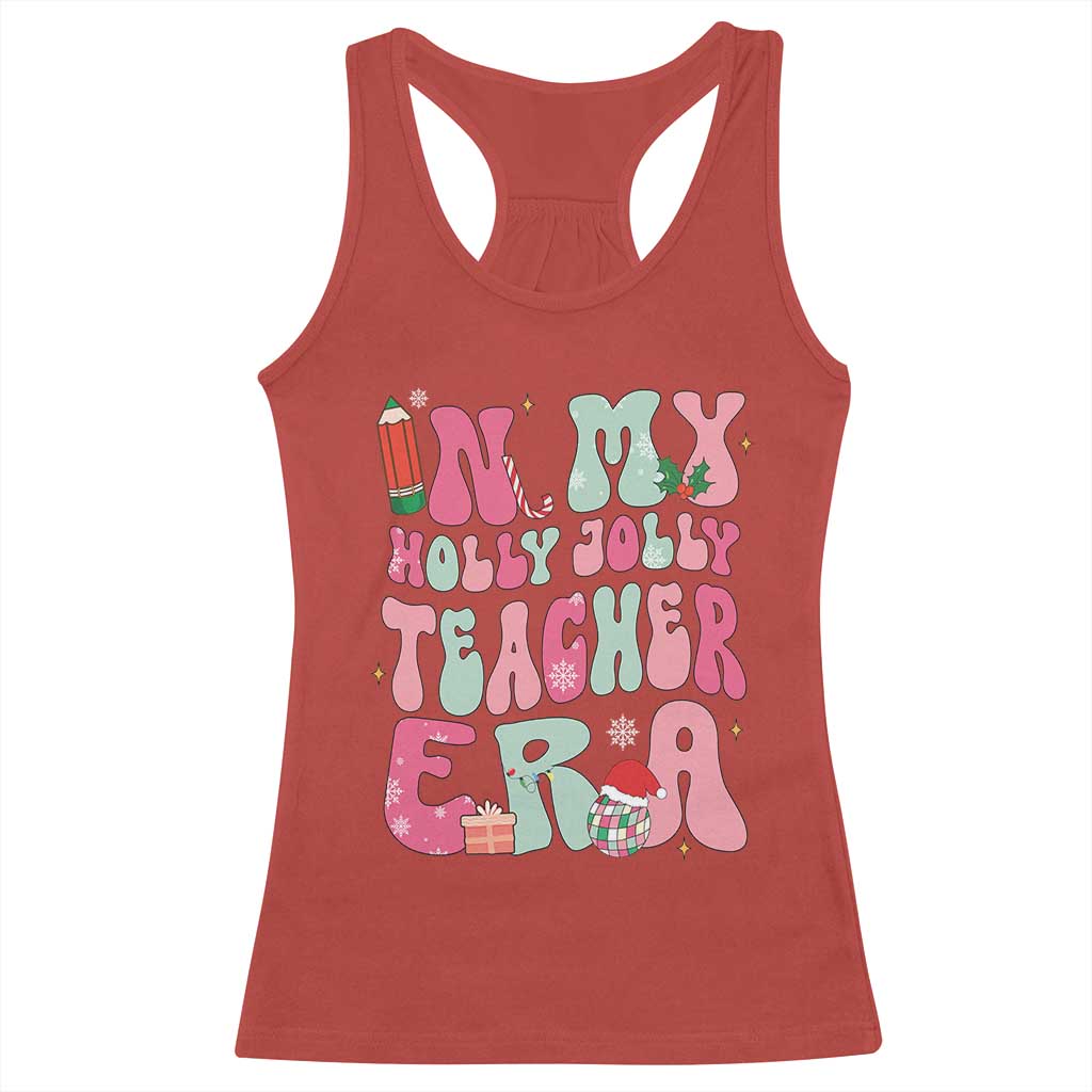 In My Holly Jolly Teacher Era Xmas Groovy Christmas Racerback Tank Top TS02 Red Print Your Wear