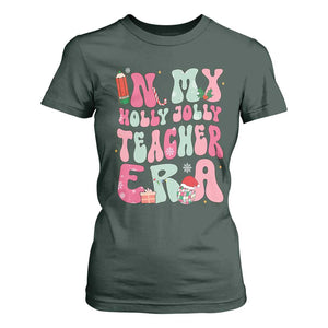 In My Holly Jolly Teacher Era Xmas Groovy Christmas T Shirt For Women TS02 Dark Forest Green Print Your Wear