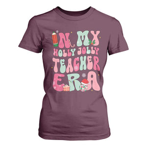 In My Holly Jolly Teacher Era Xmas Groovy Christmas T Shirt For Women TS02 Maroon Print Your Wear