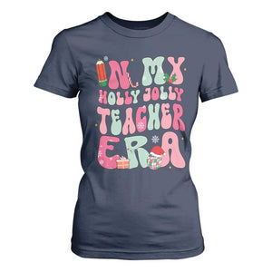 In My Holly Jolly Teacher Era Xmas Groovy Christmas T Shirt For Women TS02 Navy Print Your Wear