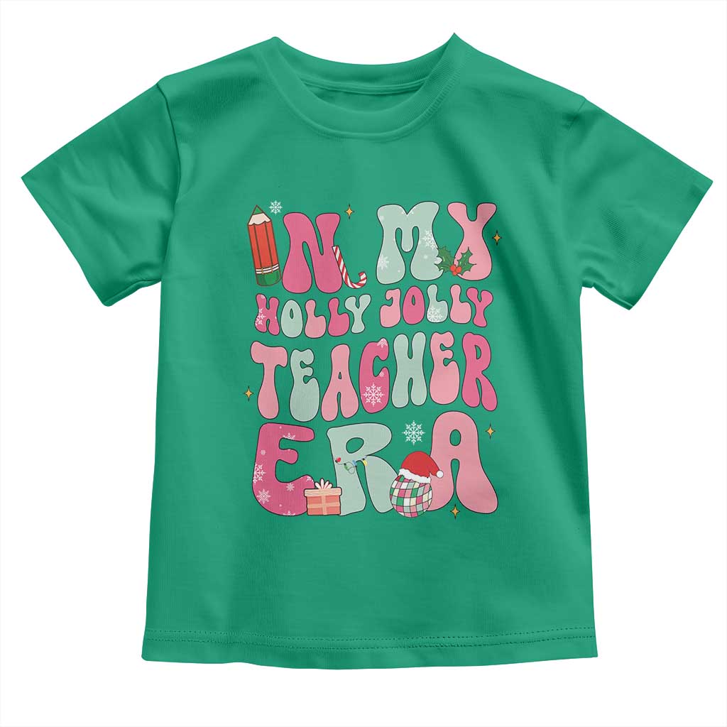 In My Holly Jolly Teacher Era Xmas Groovy Christmas Toddler T Shirt TS02 Irish Green Print Your Wear