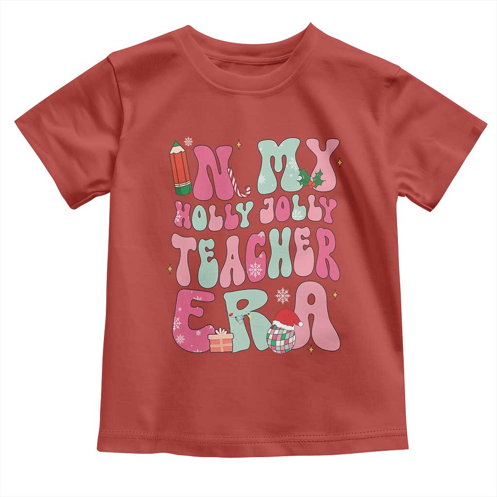 In My Holly Jolly Teacher Era Xmas Groovy Christmas Toddler T Shirt TS02 Red Print Your Wear