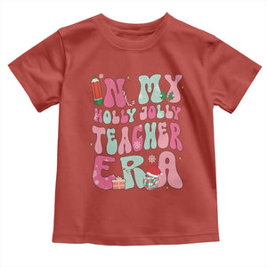 In My Holly Jolly Teacher Era Xmas Groovy Christmas Toddler T Shirt TS02 Red Print Your Wear