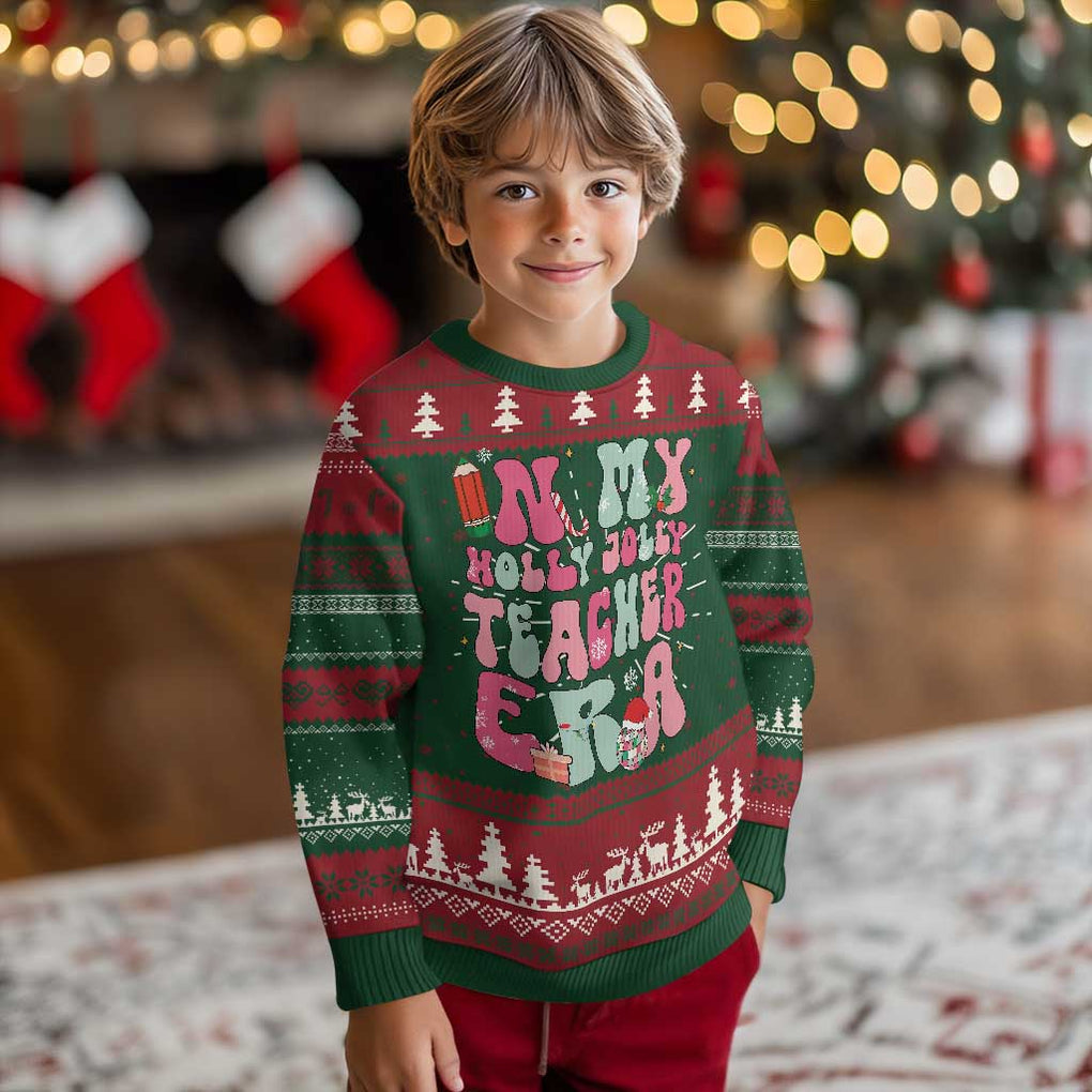 In My Holly Jolly Teacher Era Xmas Groovy Christmas Ugly Christmas Sweater TS02 Christmas Print Your Wear