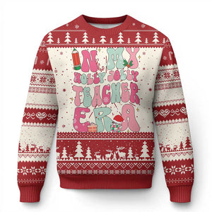 In My Holly Jolly Teacher Era Xmas Groovy Christmas Ugly Christmas Sweater TS02 Red Print Your Wear