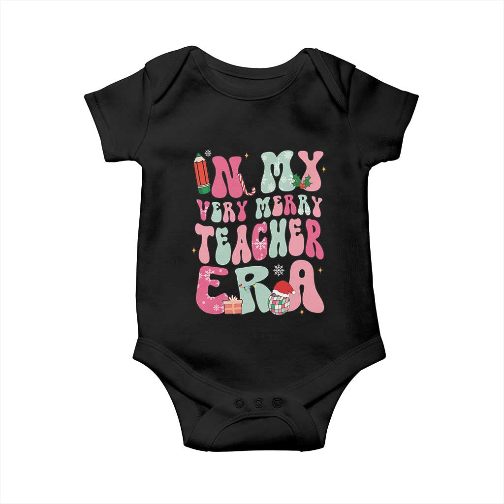 In My Very Merry Teacher Era Xmas Groovy Christmas Baby Onesie TS02 Black Print Your Wear