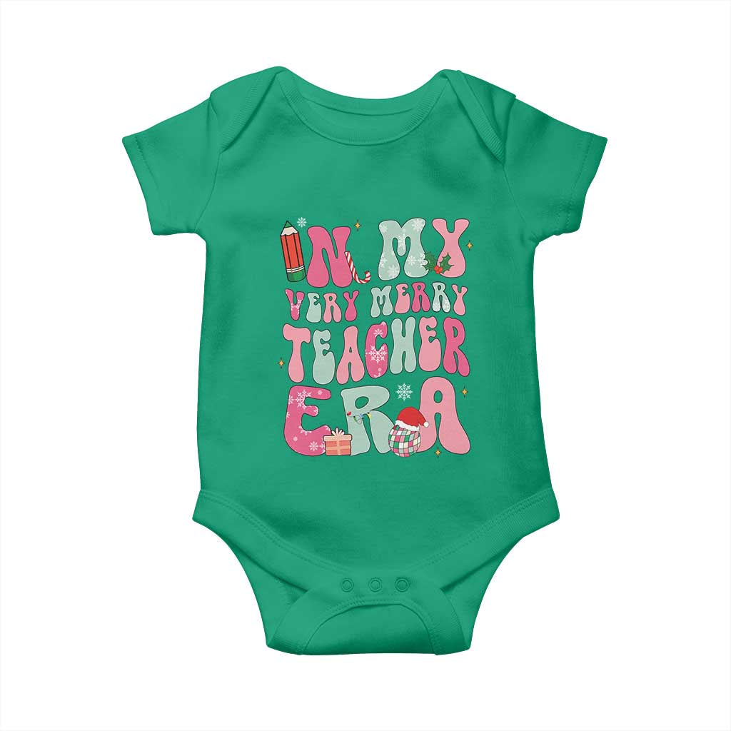In My Very Merry Teacher Era Xmas Groovy Christmas Baby Onesie TS02 Irish Green Print Your Wear
