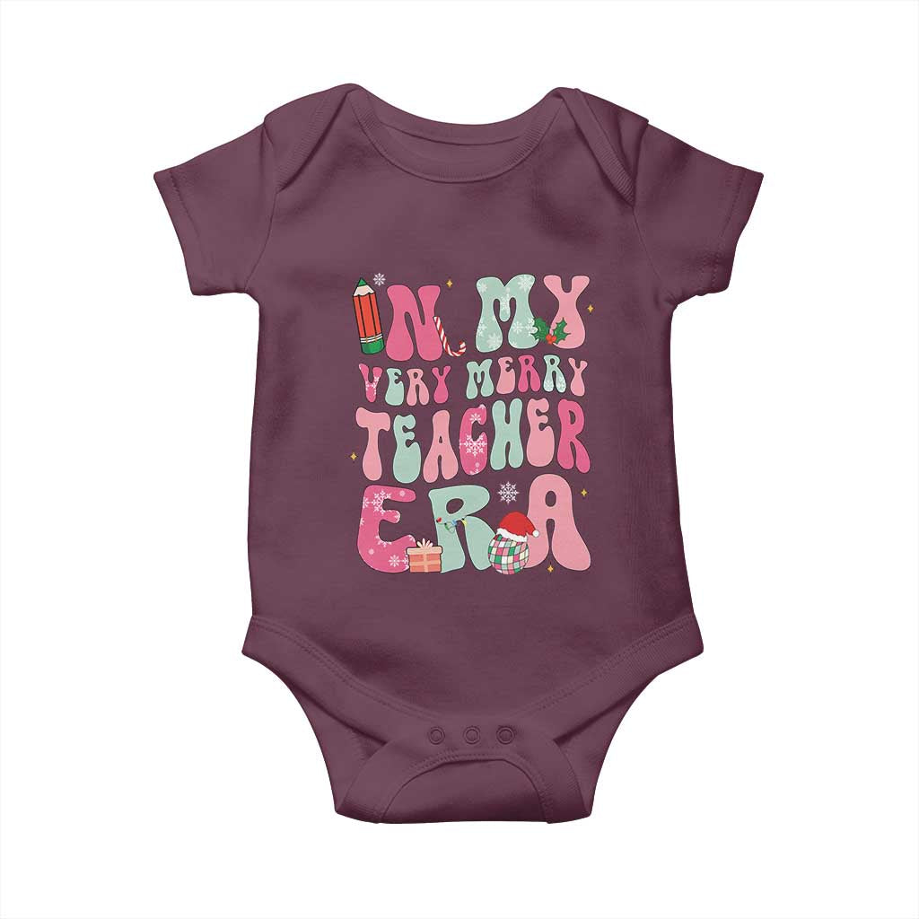 In My Very Merry Teacher Era Xmas Groovy Christmas Baby Onesie TS02 Maroon Print Your Wear