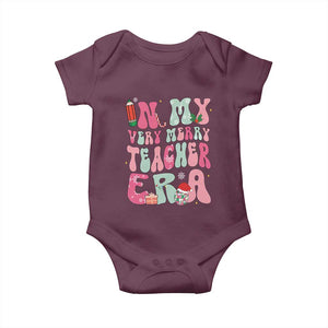 In My Very Merry Teacher Era Xmas Groovy Christmas Baby Onesie TS02 Maroon Print Your Wear