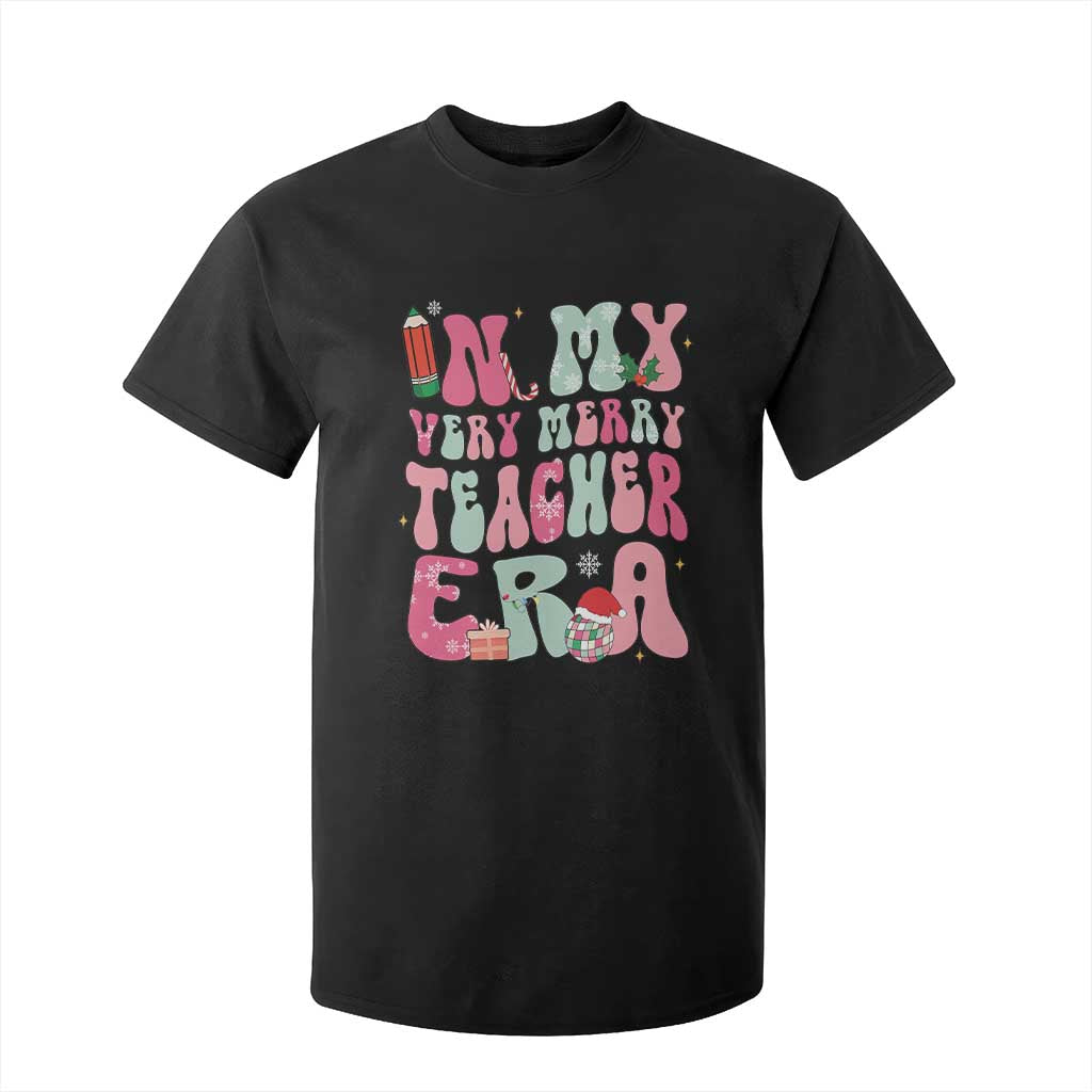 In My Very Merry Teacher Era Xmas Groovy Christmas T Shirt For Kid TS02 Black Print Your Wear