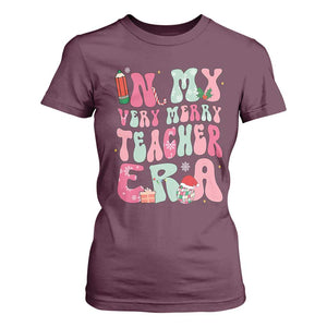 In My Very Merry Teacher Era Xmas Groovy Christmas T Shirt For Women TS02 Maroon Print Your Wear
