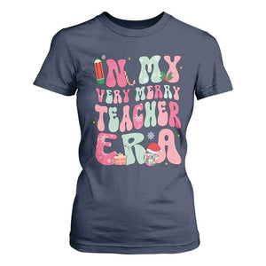 In My Very Merry Teacher Era Xmas Groovy Christmas T Shirt For Women TS02 Navy Print Your Wear