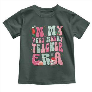 In My Very Merry Teacher Era Xmas Groovy Christmas Toddler T Shirt TS02 Dark Forest Green Print Your Wear
