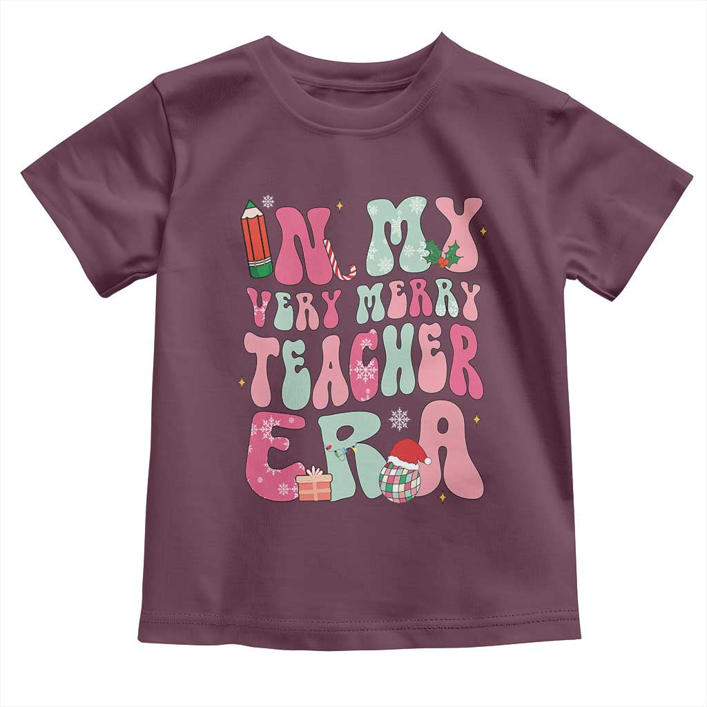 In My Very Merry Teacher Era Xmas Groovy Christmas Toddler T Shirt TS02 Maroon Print Your Wear