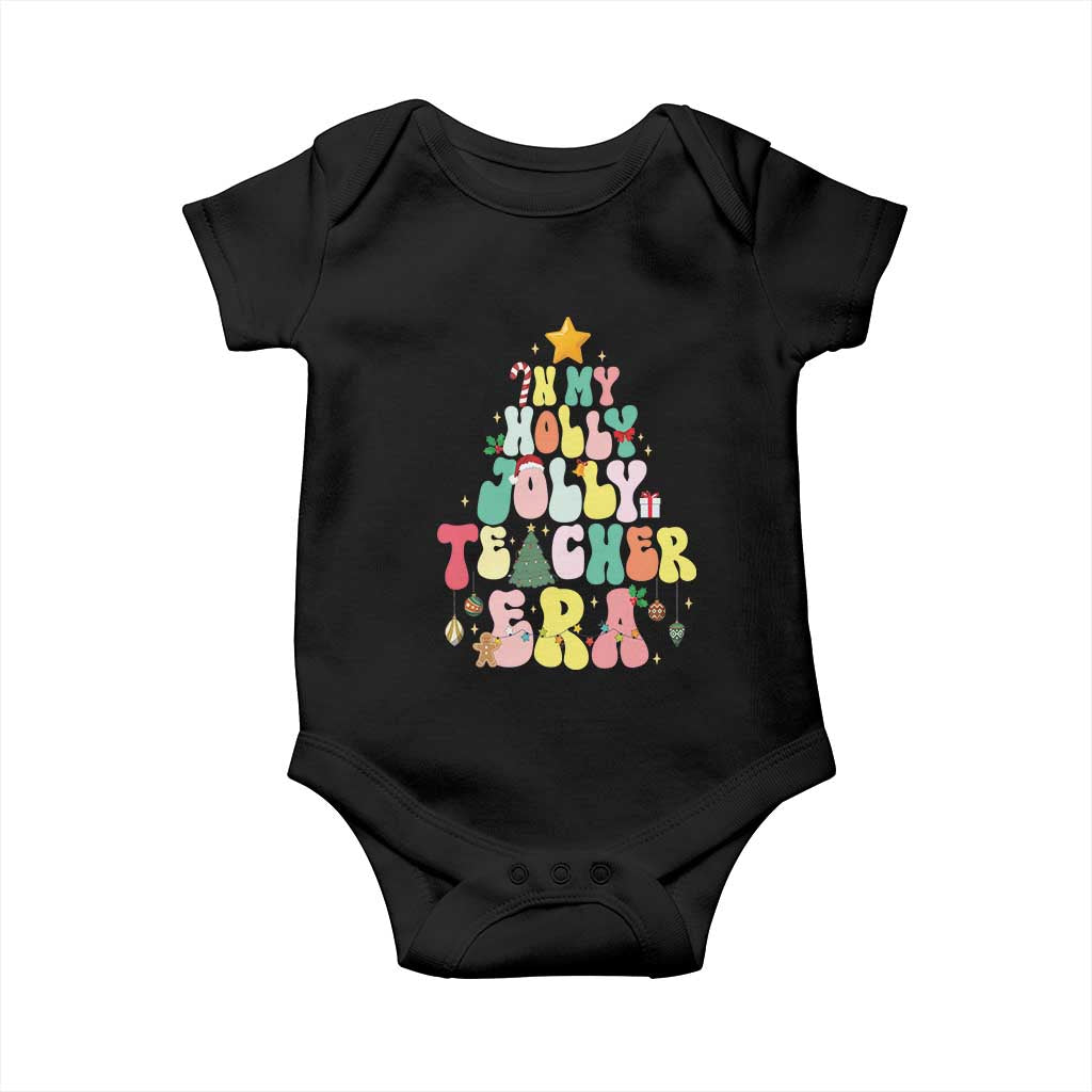 In My Holly Jolly Teacher Era Xmas Groovy Christmas Tree Baby Onesie TS02 Black Print Your Wear