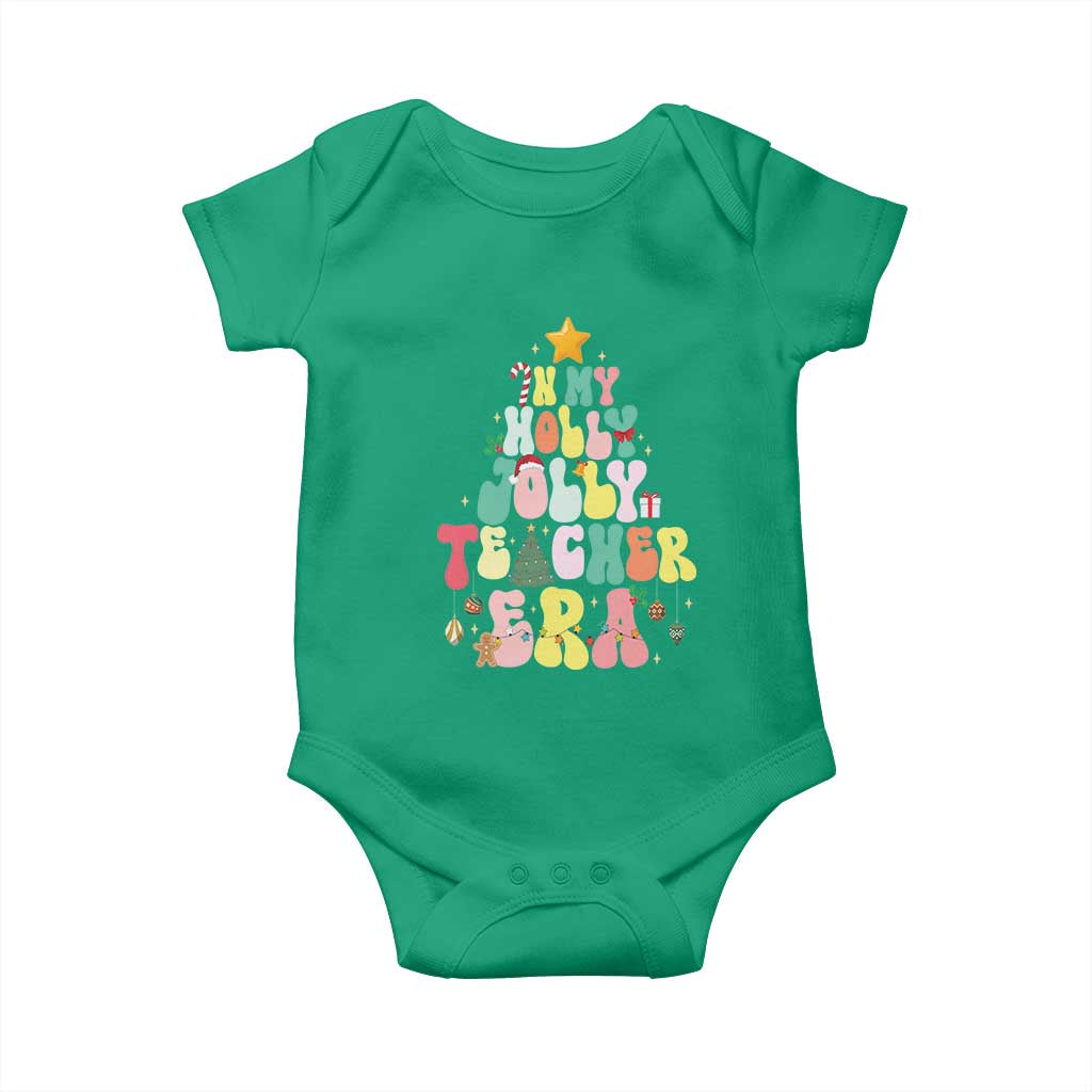 In My Holly Jolly Teacher Era Xmas Groovy Christmas Tree Baby Onesie TS02 Irish Green Print Your Wear