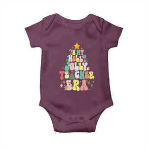 In My Holly Jolly Teacher Era Xmas Groovy Christmas Tree Baby Onesie TS02 Maroon Print Your Wear