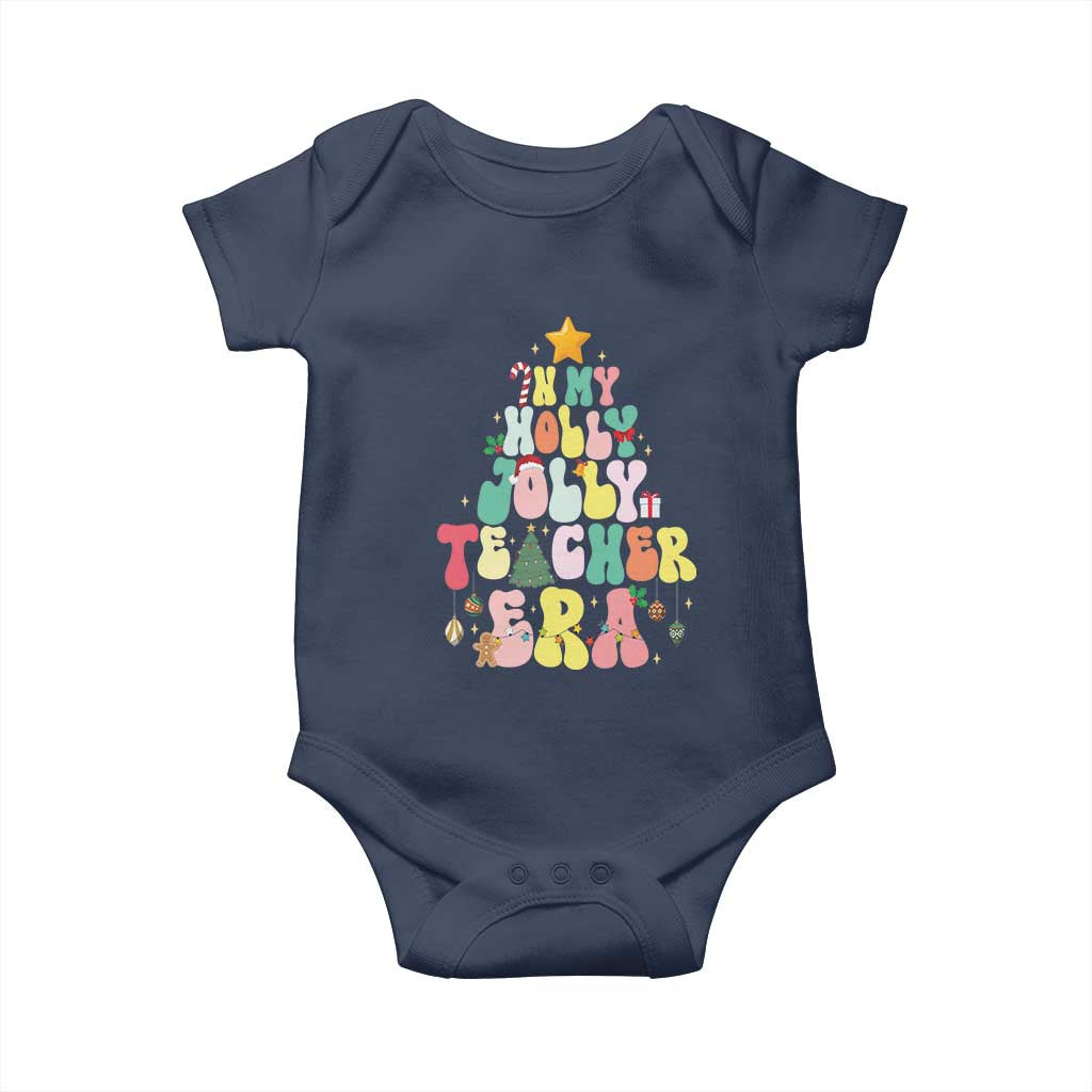 In My Holly Jolly Teacher Era Xmas Groovy Christmas Tree Baby Onesie TS02 Navy Print Your Wear