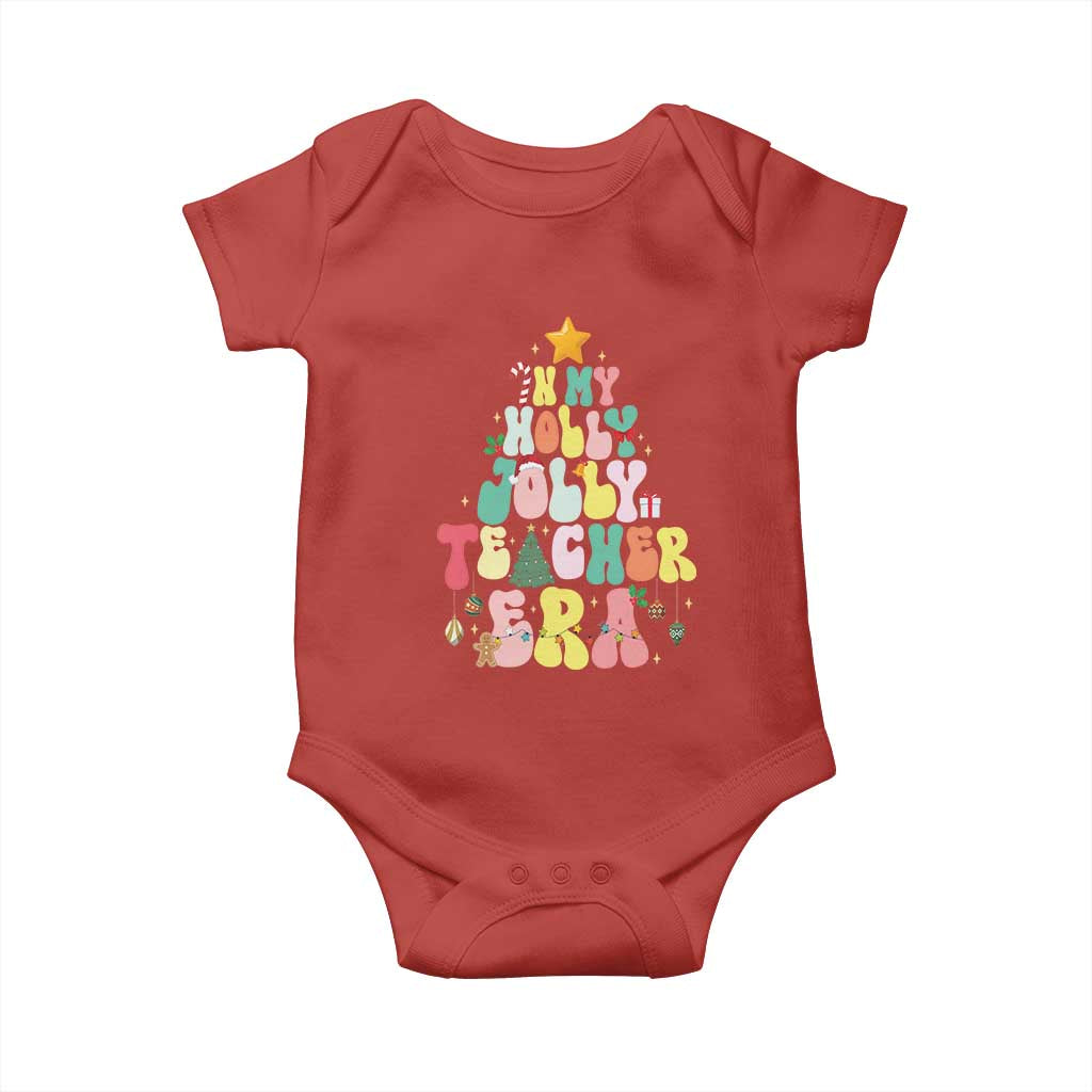 In My Holly Jolly Teacher Era Xmas Groovy Christmas Tree Baby Onesie TS02 Red Print Your Wear