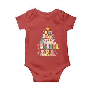 In My Holly Jolly Teacher Era Xmas Groovy Christmas Tree Baby Onesie TS02 Red Print Your Wear