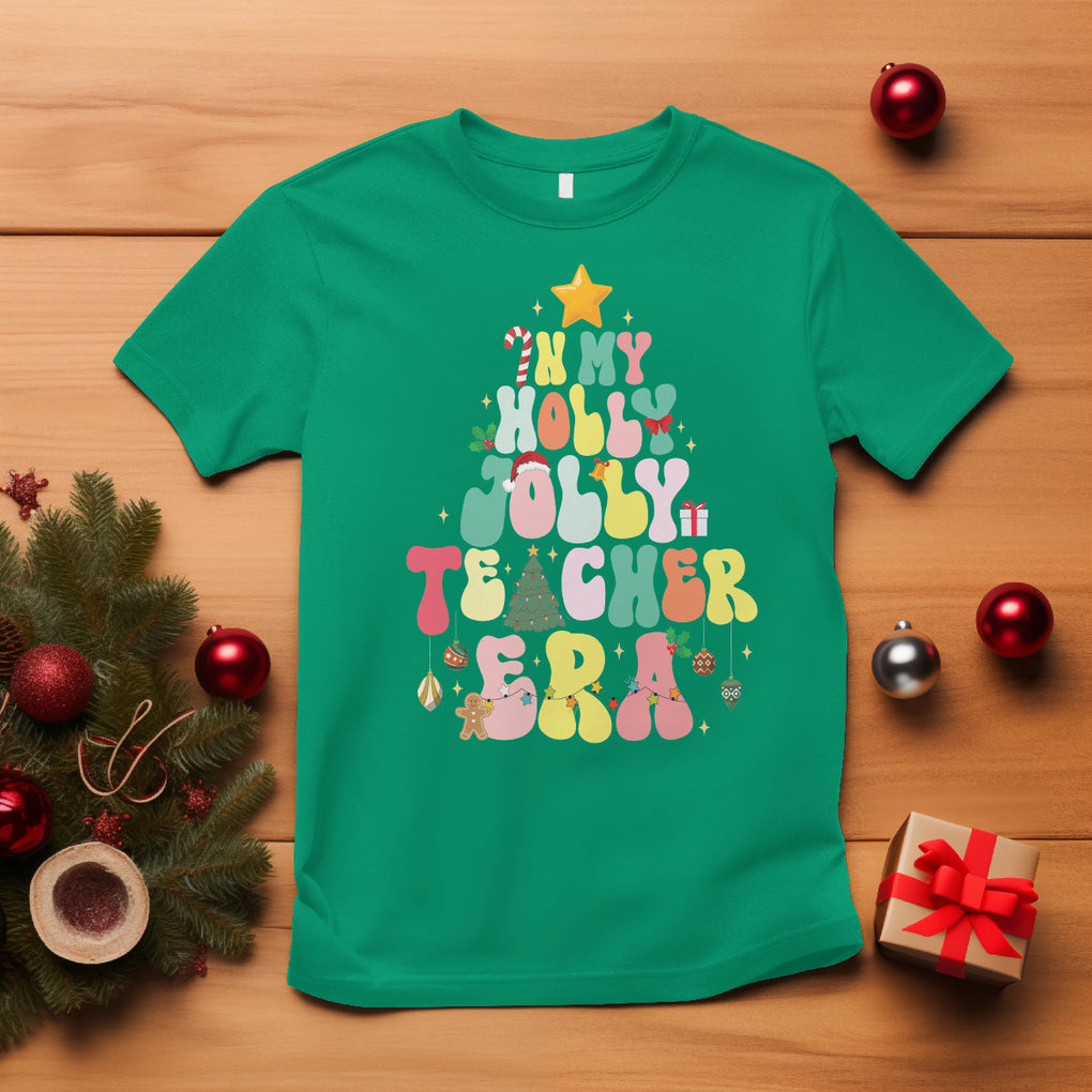 In My Holly Jolly Teacher Era Xmas Groovy Christmas Tree T Shirt TS02 Irish Green Printyourwear
