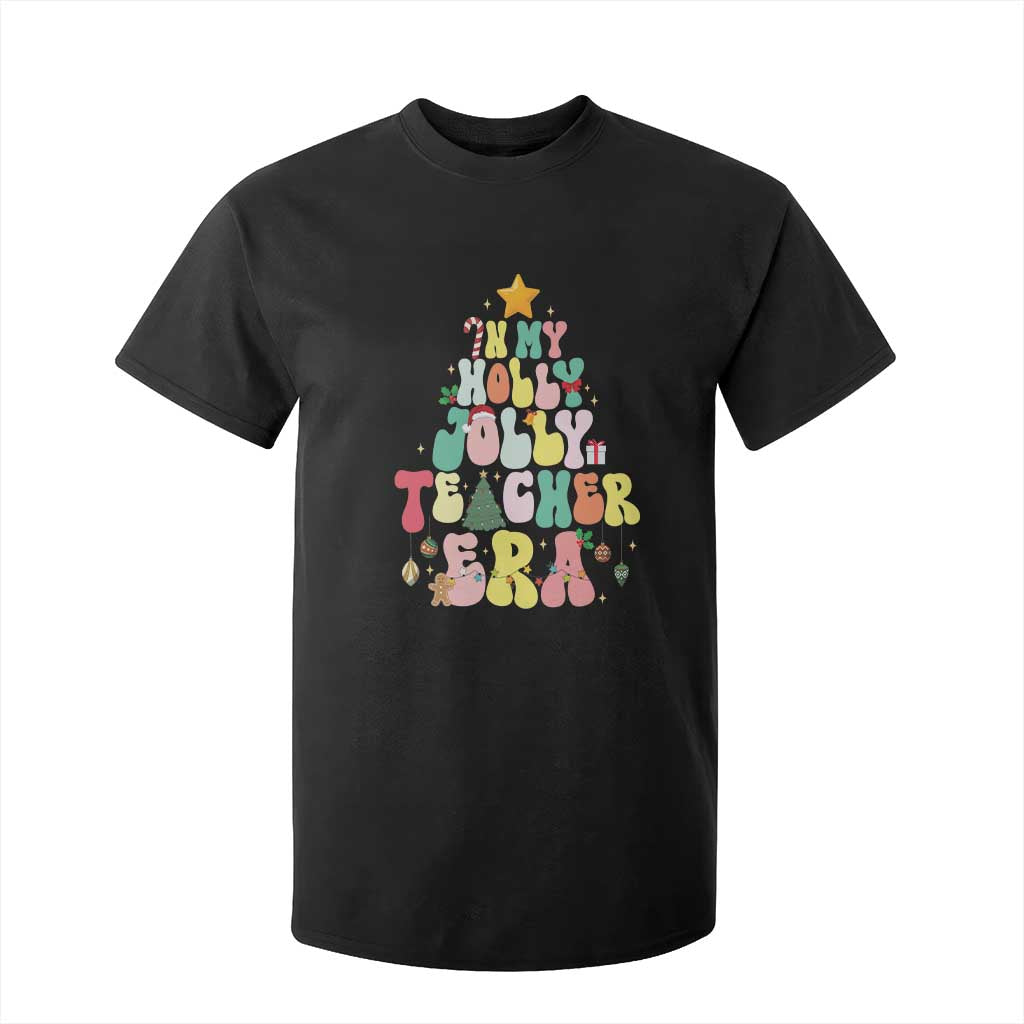 In My Holly Jolly Teacher Era Xmas Groovy Christmas Tree T Shirt For Kid TS02 Black Print Your Wear