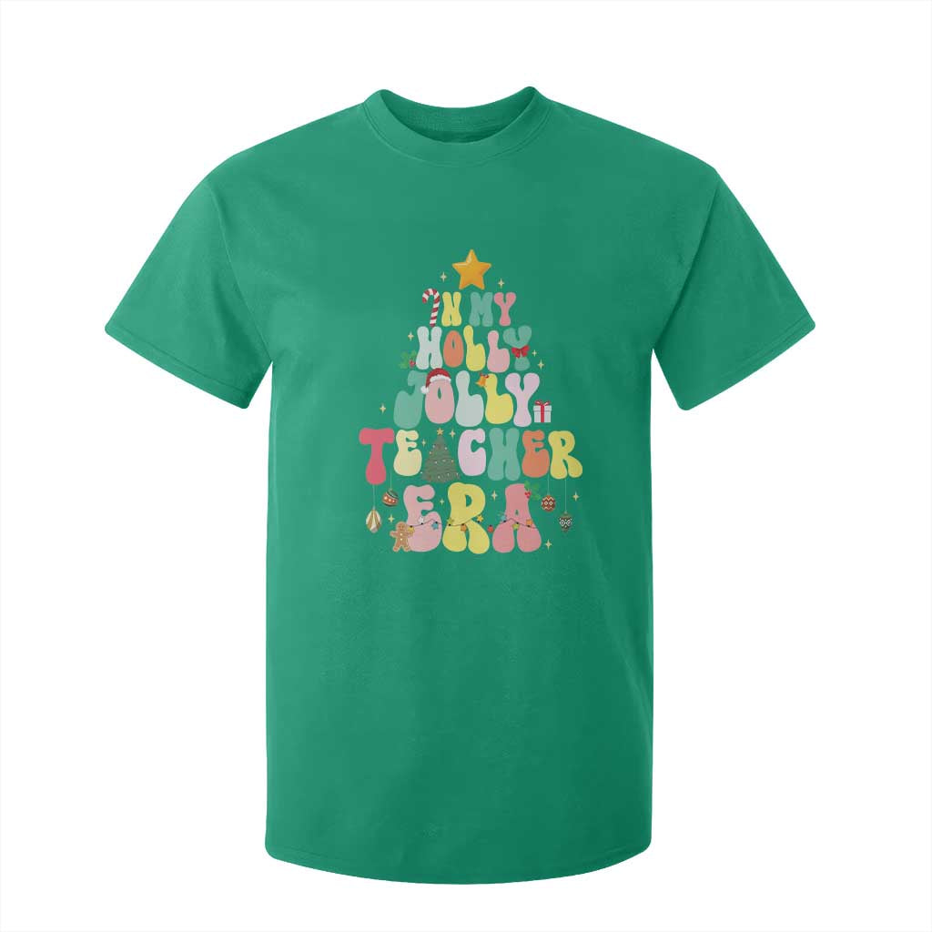In My Holly Jolly Teacher Era Xmas Groovy Christmas Tree T Shirt For Kid TS02 Irish Green Print Your Wear