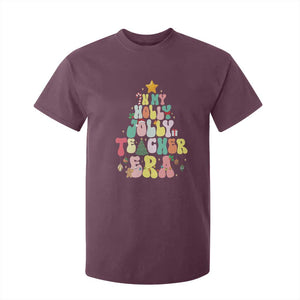 In My Holly Jolly Teacher Era Xmas Groovy Christmas Tree T Shirt For Kid TS02 Maroon Print Your Wear