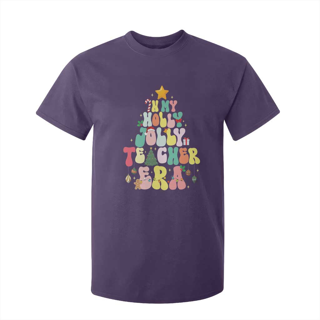 In My Holly Jolly Teacher Era Xmas Groovy Christmas Tree T Shirt For Kid TS02 Purple Print Your Wear