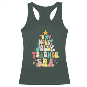 In My Holly Jolly Teacher Era Xmas Groovy Christmas Tree Racerback Tank Top TS02 Dark Forest Green Print Your Wear